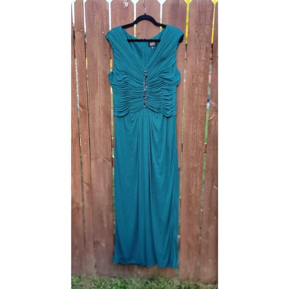 Adrianna Papell Beaded Front Ruched Bodice Long Formal Dress SZ 14 - Picture 1 of 9